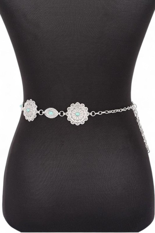 Western Turquoise Concho Station Chain Belt