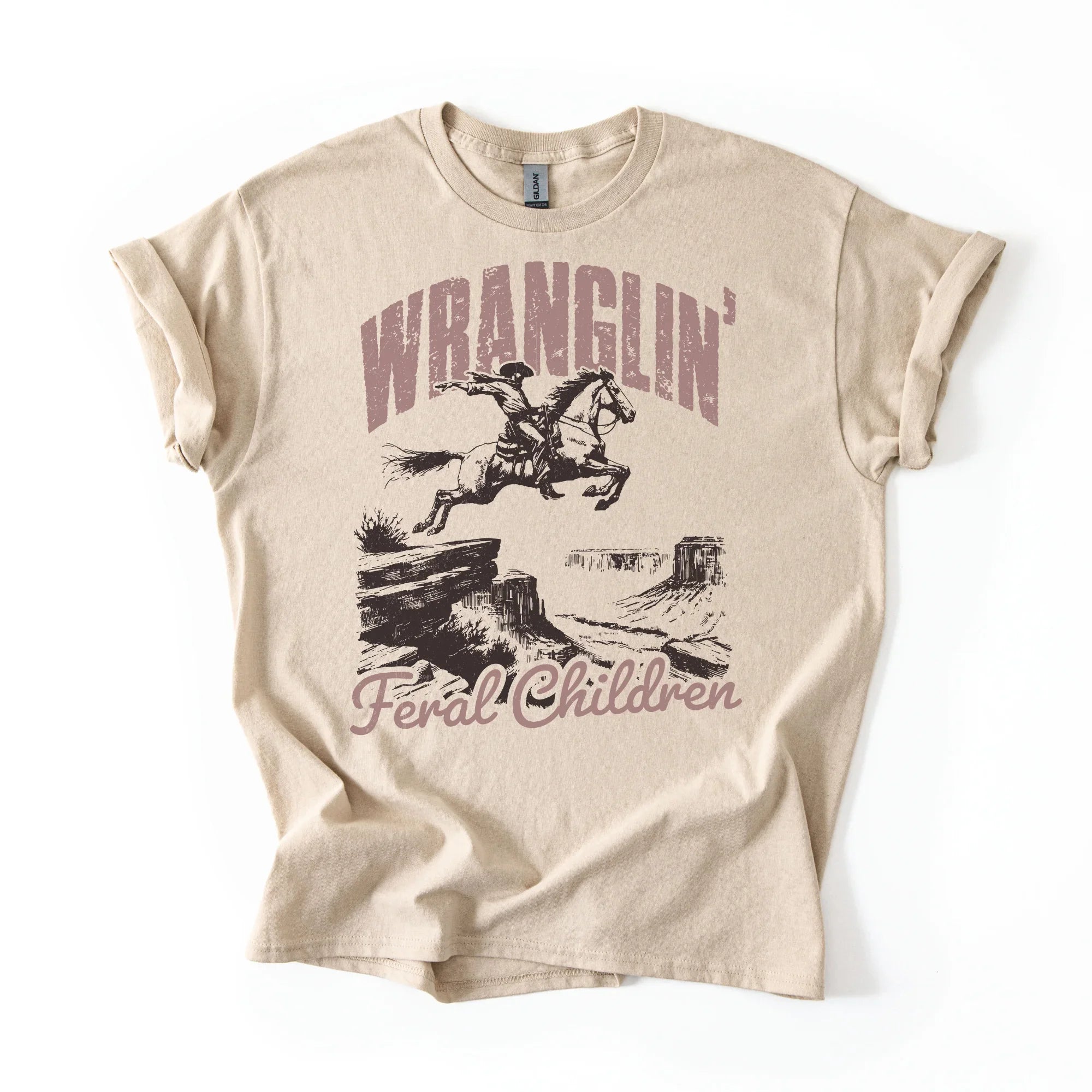Wranglin’ Feral Children T-Shirt | Funny Western Mom Shirt | Country Mama Tee | Parenting Humor Graphic Tee | Chaos Coordinator Shirt