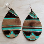 **Leather Teardrop Earrings in Turquoise Navajo 217n