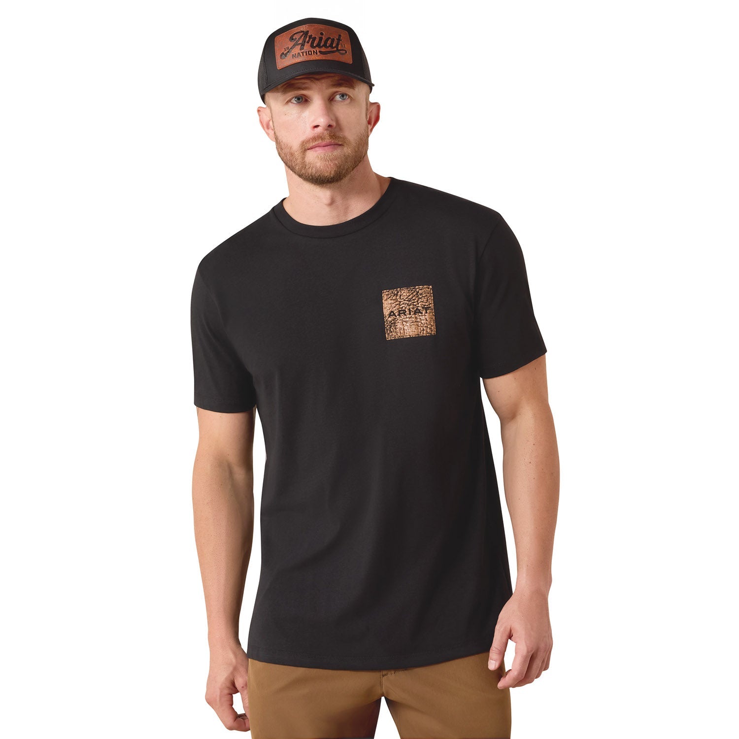 Ariat Mens Short Sleeve Shirt, Leather Patch Western Tee