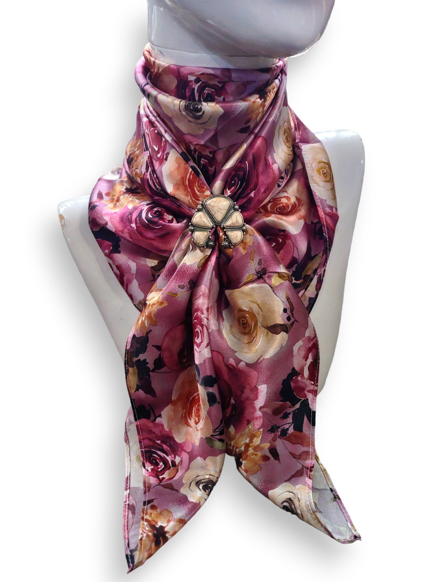 Wild Rag 100% SILK Lilac Purple Gold Floral Cowboy Western Neck Scarf Bandanna by Double B Wild Rags